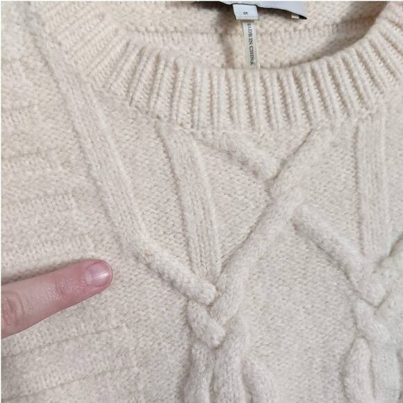 Sandro Merino Wool Cable Knit Sweater in Ivory, Size 2 - Picture 6 of 8